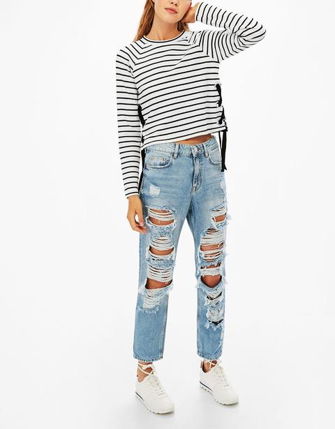 Jeans Girlfriend Fit Strappi