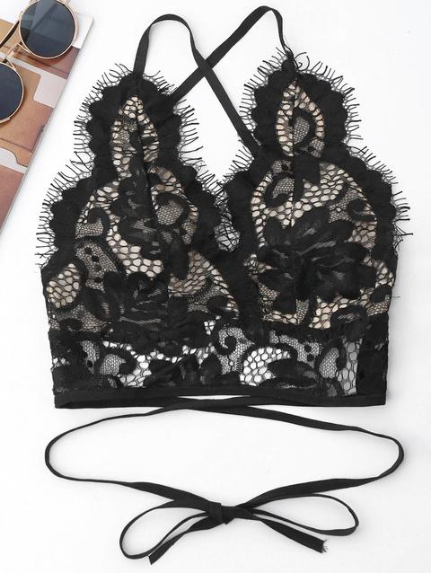 Bralette Di Pizzo Scaloppato Di Crisscross