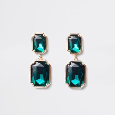 Green Emerald Rectangle Stud Earrings