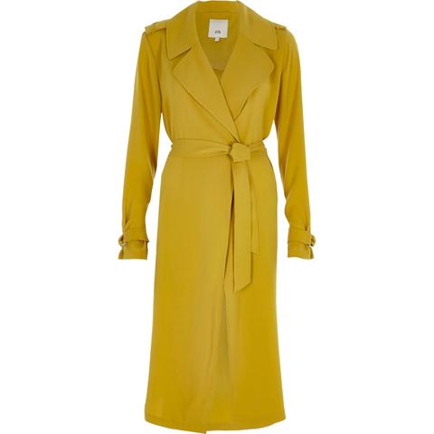 Yellow Tie Belt Duster Trench Coat