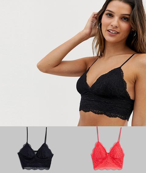 Dorina - Piper - Lot De 2 Brassières En Dentelle - Noir Et Corail - Multi