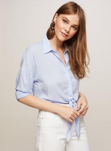 Womens Blue Tie Front Shirt, Blue