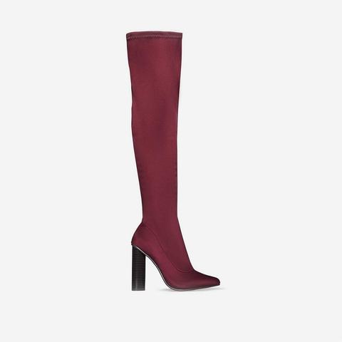 Anja Over The Knee Long Boot In Burgundy Lycra, Red