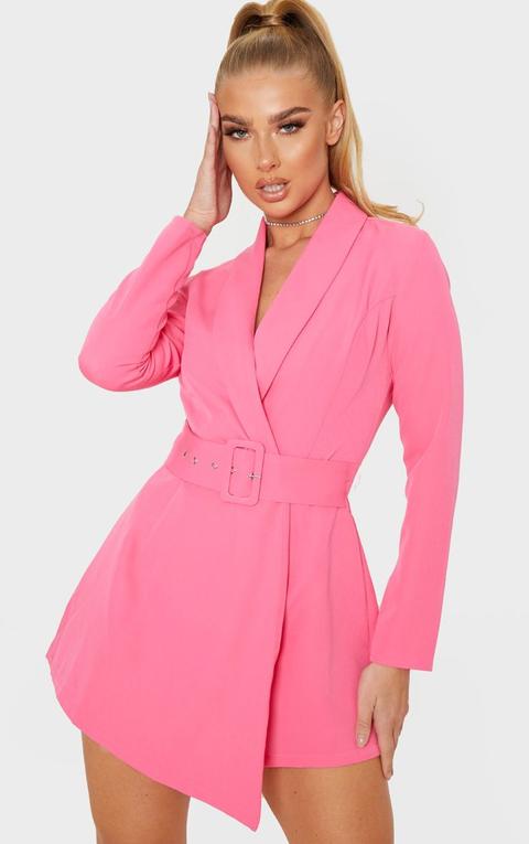 Pink Long Sleeve Tailored Belted Playsuit