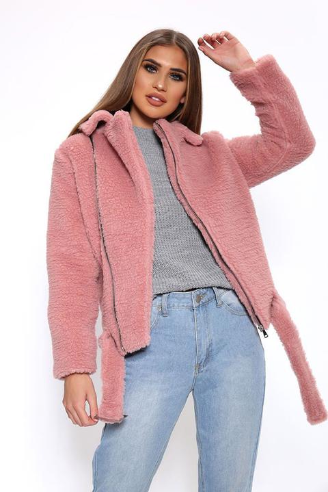 Baby Pink Borg Aviator Jacket