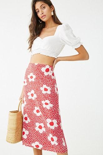 Forever 21 Floral Dot Print Midi Skirt ...