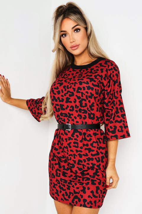 red leopard shirt dress