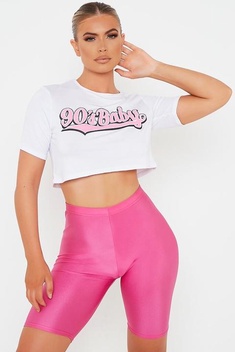 White 90's Baby Cropped T Shirt , White
