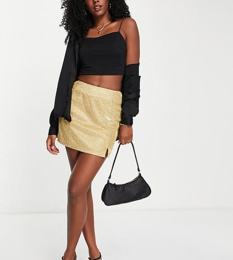 Minifalda Dorada Con Acabado De Purpurina Con Abertura Exclusiva De Collective The Label (parte De Un Conjunto)-dorado