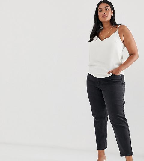 Asos Design Curve High Rise Farleigh 'slim' Mom Jeans In Washed Black