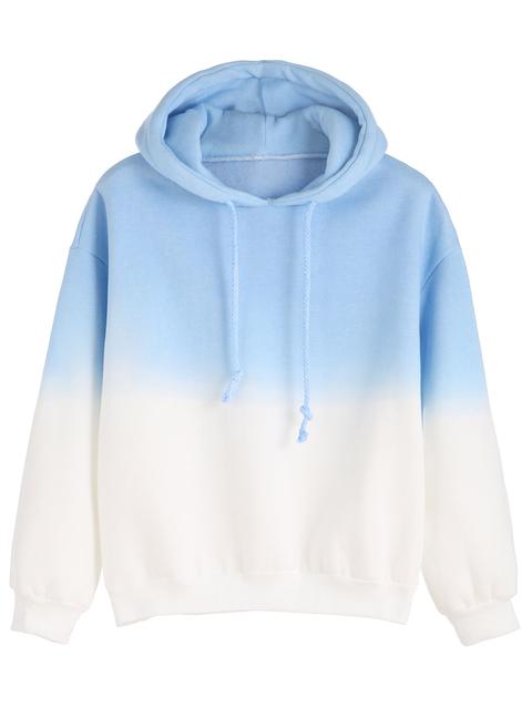 Ombre Long Sleeve Drawstring Hooded Sweatshirt