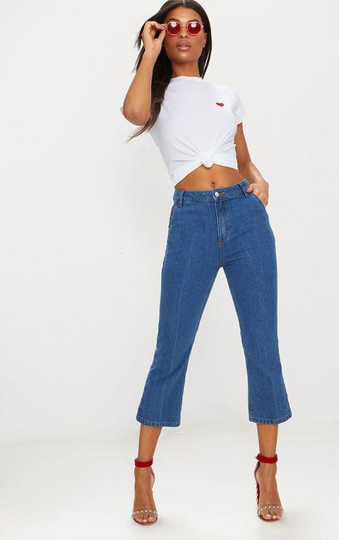 Indigo Centre Pleat Detail Cropped Jeans