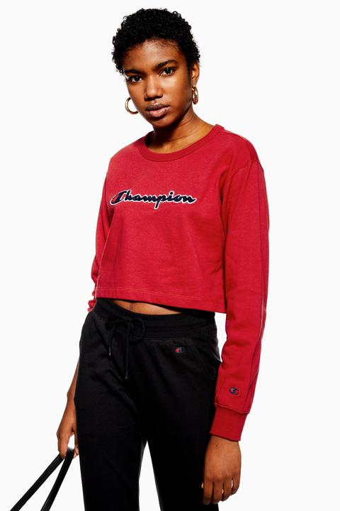 Womens Cropped Script Logo Sweatshirt - Red, Red