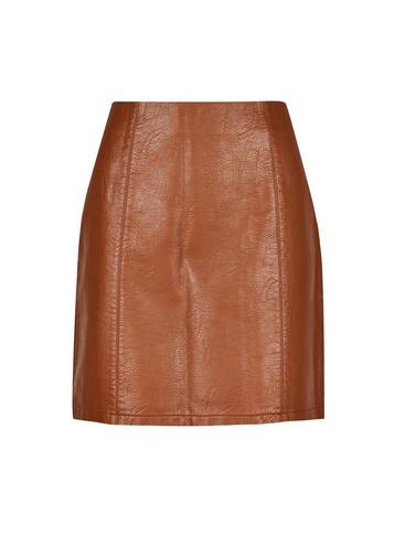 Womens Tan Seam Pu Mini Skirt - Brown, Brown