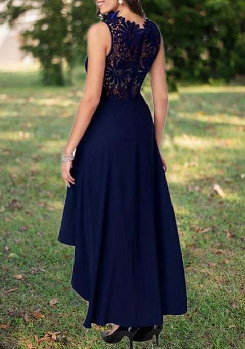 Maxi Abito Pizzo Irregolare A Coda Di Rondine High-low Flowy Elegante Festa  Da Homecoming Blu Navy from Cichic on 21 Buttons