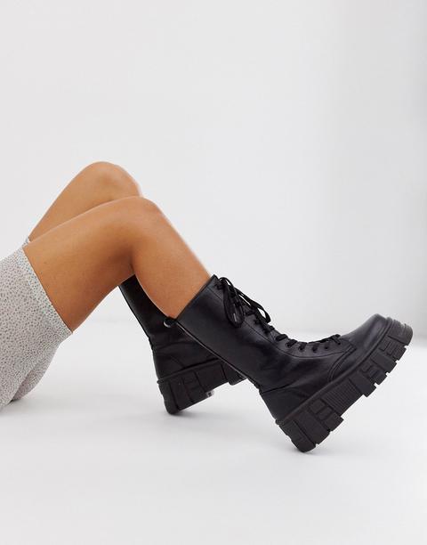 Asos Design - Athens - Bottes Hautes À Lacets Et Semelle Épaisse - Noir