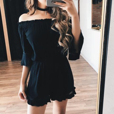 Jennis Boho Off Shoulder Romper (black)