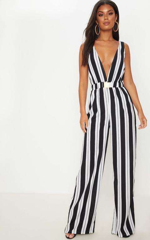 monochrome stripe jumpsuit