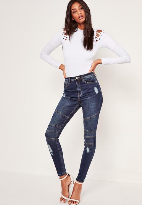 Blue Sinner High Waisted Biker Ripped Skinny Jeans