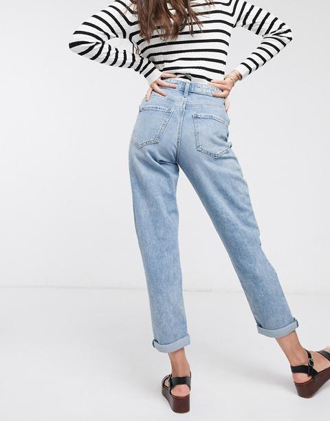 New Look Mom Jeans With Rips In Light Blue