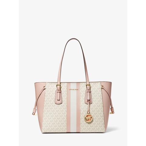 Mkbolso Tote Voyager Mediano Con Rayas Y Logotipo - Vanilla/soft Pink - Michael Kors