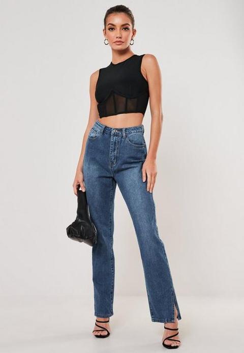 Blue Wrath High Waisted Split Hem Jeans, Blue