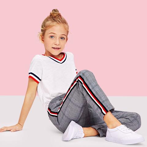 SHEIN Tween Girl 2pcs/Set Casual Slim Fit Plaid Halter Top And Bell-Bottom  Trousers | SHEIN USA