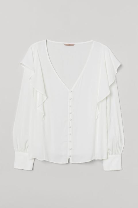 H & M+ Blusa Con Volantes - Blanco