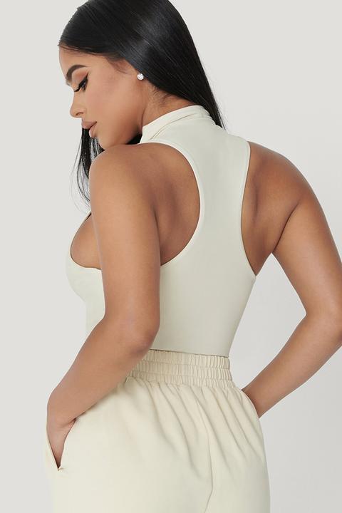 Paulina Sleeveless High Neck Zip Bodysuit - Sand