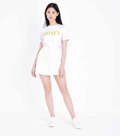 Petite White Honey Slogan T-shirt New Look