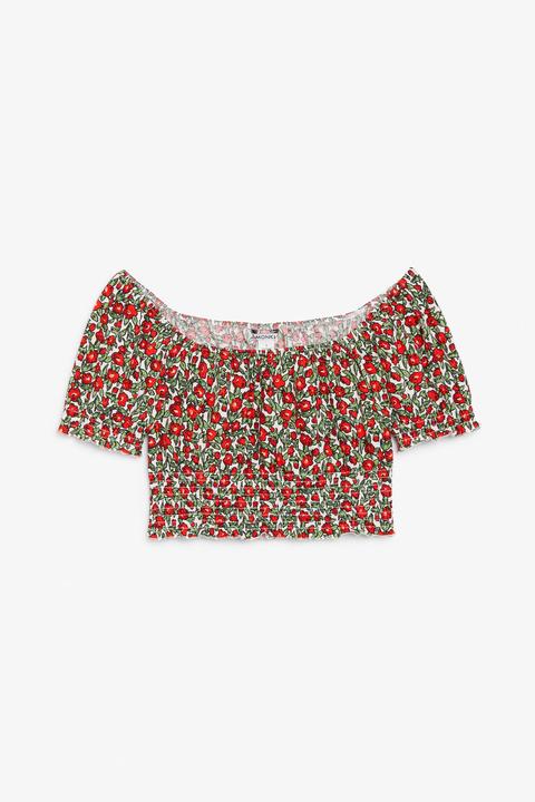 Shirred Bardot Top - Red