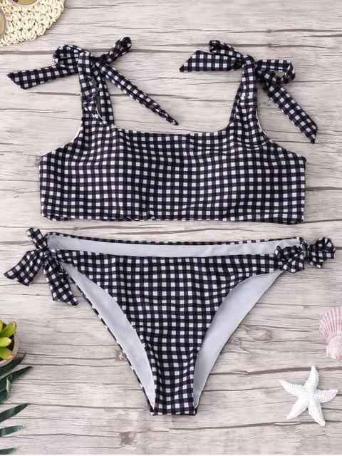 Conjunto De Bikini A Cuadros Atados Checked