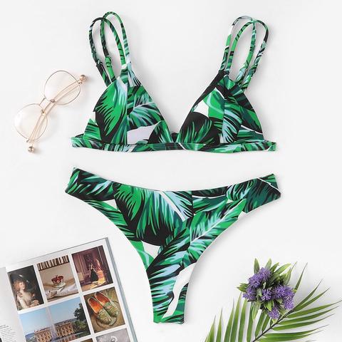 Tropical Pattern Triangle Bikini Set