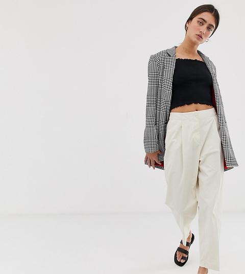 Monki Pleated Peg Leg Trousers In Light Beige
