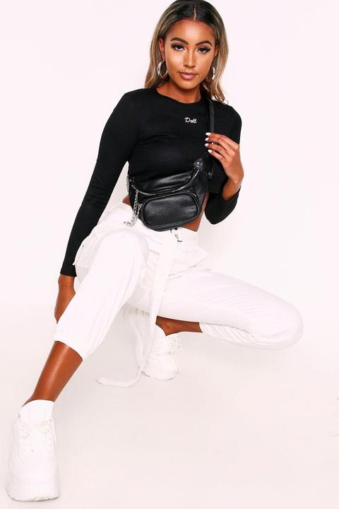 Womens Doll Slogan Ribbed Crop Top Blackwhite