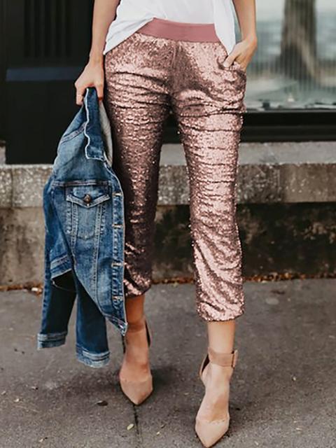 Glittering Sequin Casual Ninth Pants