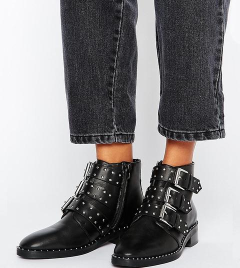 Asos Asher Leather Studded Ankle Boots-black