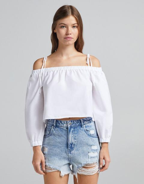 Blusa Popelín Volúmen Mangas Lazada Hombros