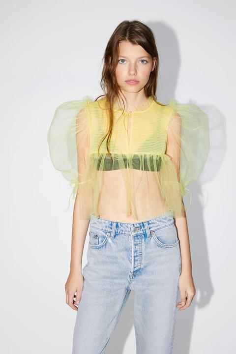 zara yellow tulle top