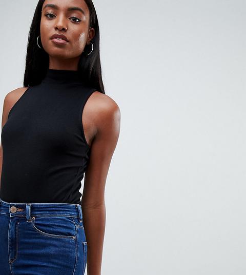 Asos Design Tall Sleeveless Body With Turtle Neck In Black