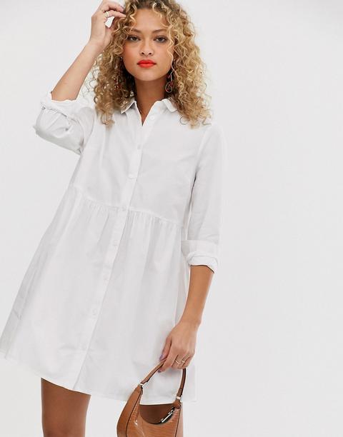 Vestido Camisero Corto En Diseño Amplio De Algodón Blanco De Asos Design