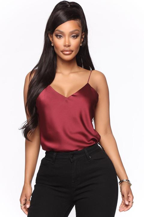 A Little Closer Satin Cami - Burgundy