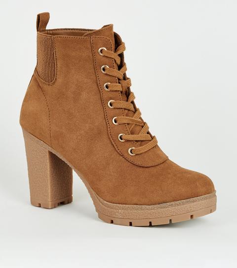 new look lace up heeled boots