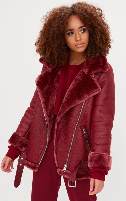 Burgundy Pu Aviator Jacket, Red