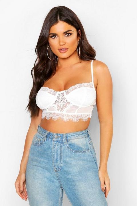 Womens Lace Eyelash Bralet - White - 12, White