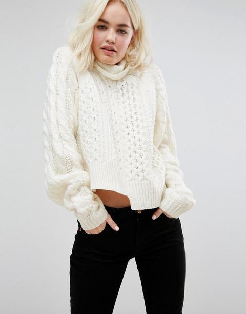 Asos - Maglione Corto A Trecce Con Maniche Ampie - Crema