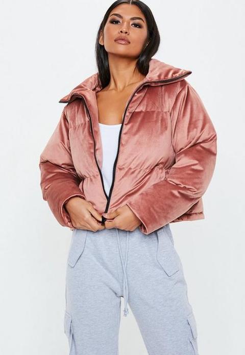 Pink Velvet Puffer Jacket, Pink