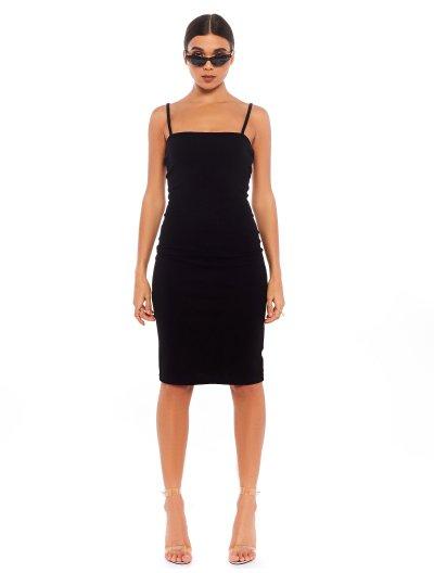 Lissy Roddy X Pd Vibin' Black Ribbed Square Neck Cami Midi Dress