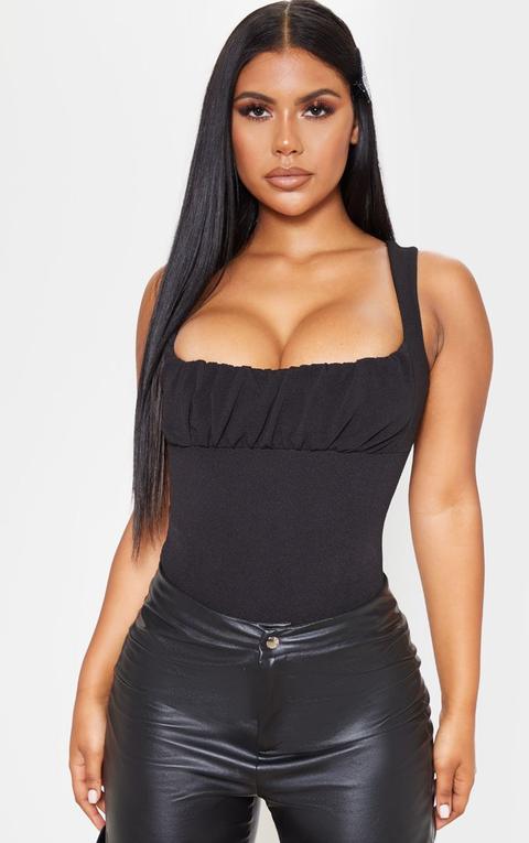 Black Ruched Bust Detail Bodysuit, Black