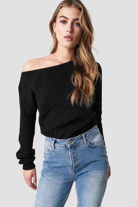 Off Shoulder Knitted Top Schwarz